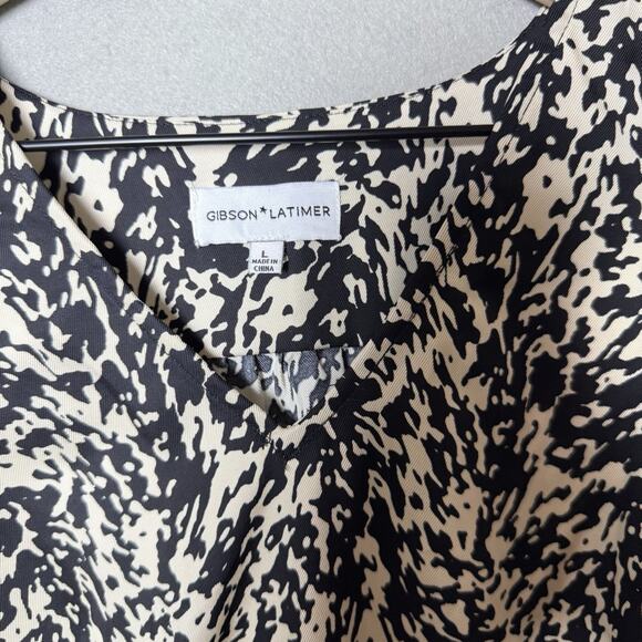 Gibson Latimer Black and Beige Long-Sleeve V-neck Blouse Size L - Picture 3 of 11